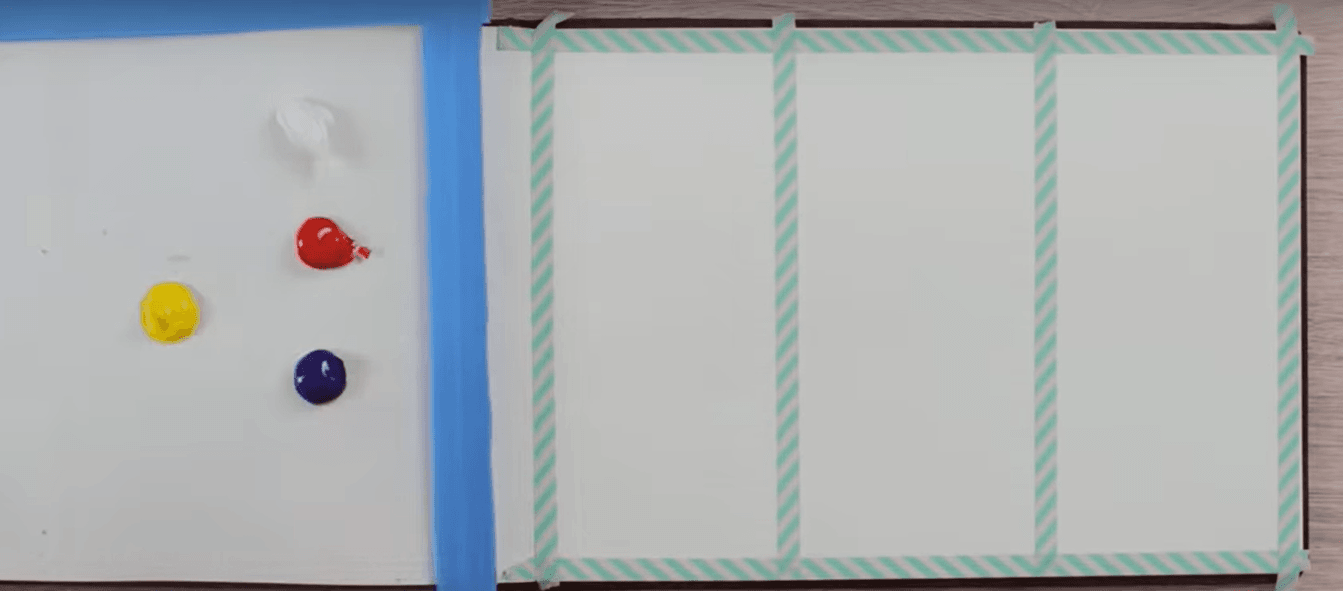 Divide paper into three parts with tape and 05 basic acrylic colors